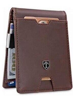Brown Leather Slim Money Clip Wallet